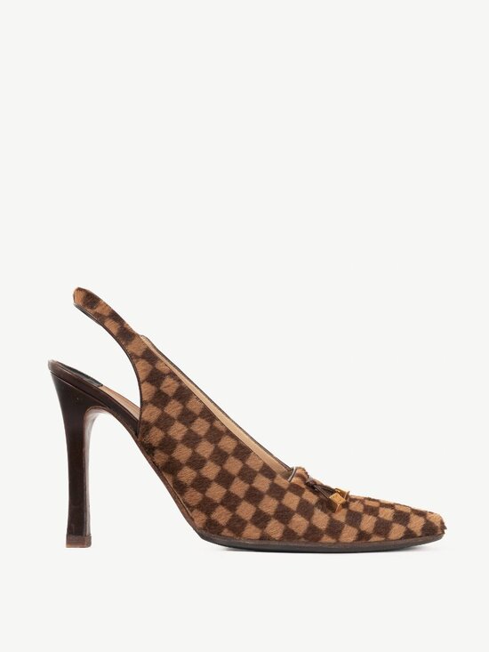 Louis Vuitton Shoes - Louis Vuitton Vintage Damier Ebene Calf-Hair Slingback Pumps
